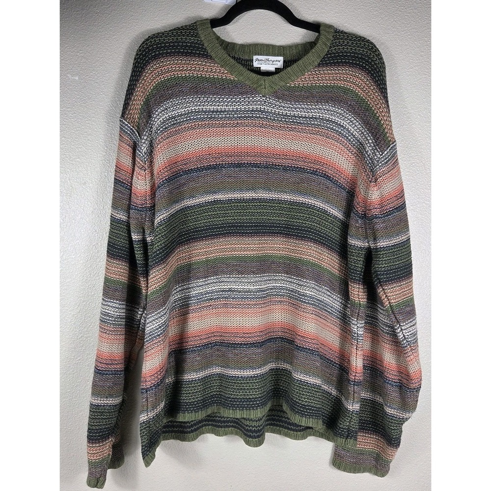 Norm Thompson Multicolor Stripe Silk Blend V-Neck Sweater Women's XL Lightweight